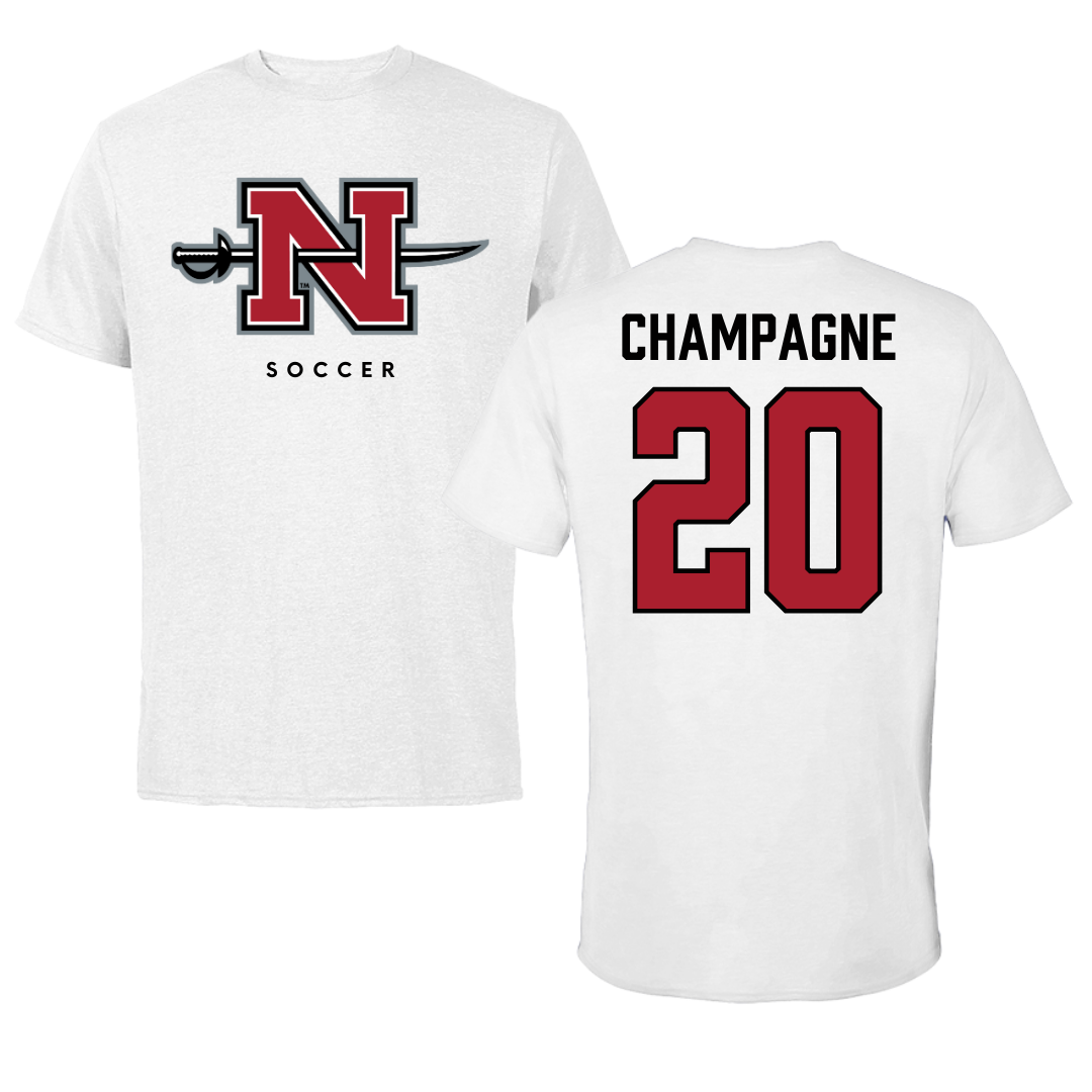Camiseta blanca de fútbol de la Universidad Estatal de Nicholls - #20 Gabby Champagne