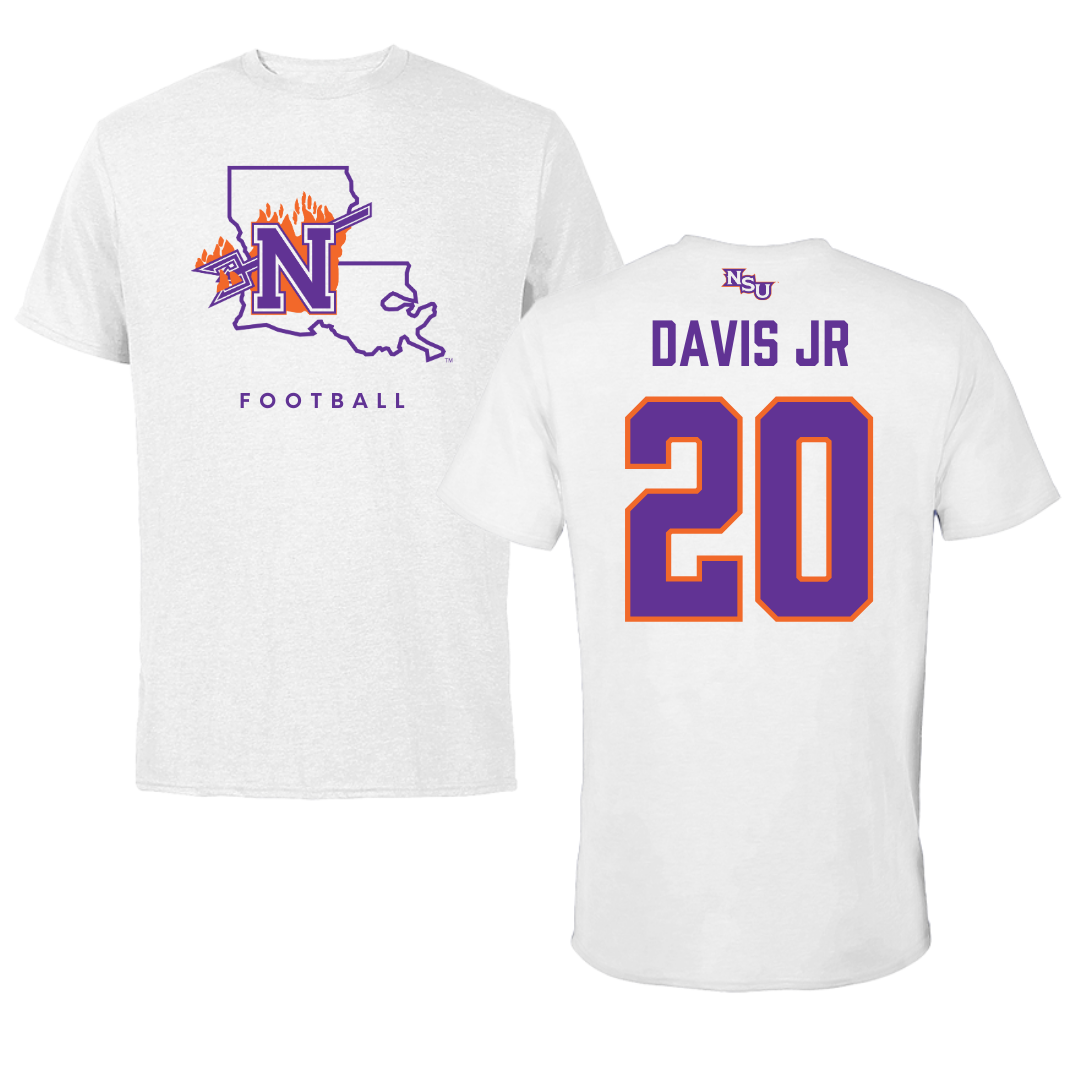 Camiseta blanca de fútbol de la Universidad Estatal de Northwestern - #20 Kevin Davis Jr