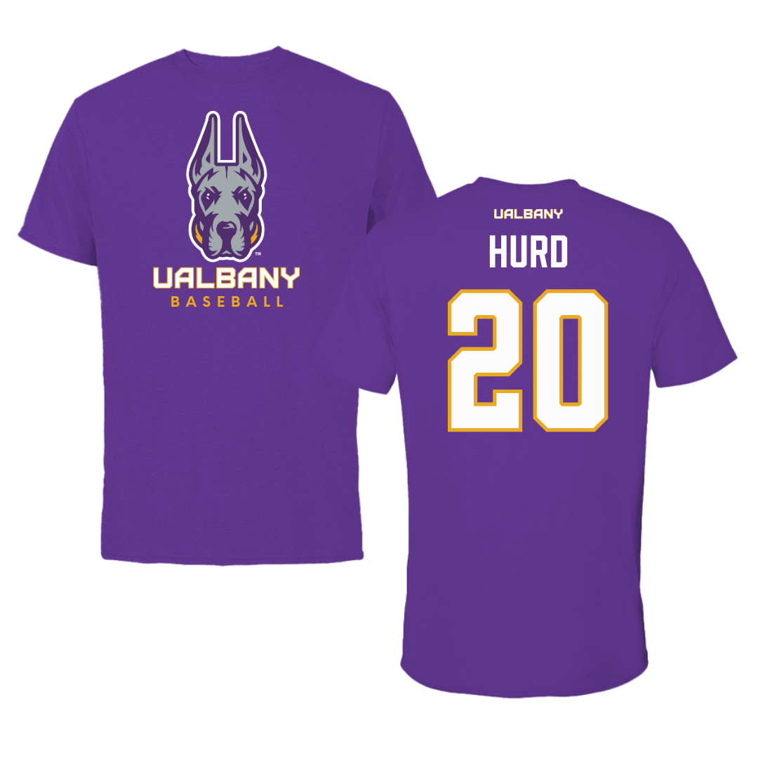 University at Albany Baseball Purple Tee  - #20 Justin Hurd