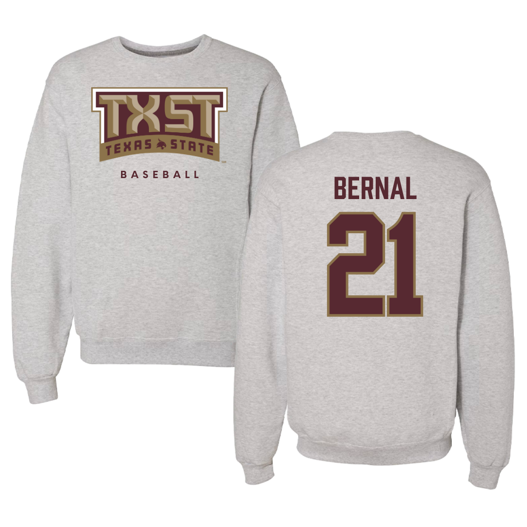 Texas State University Baseball Gray Crewneck  - #21 Chris Bernal
