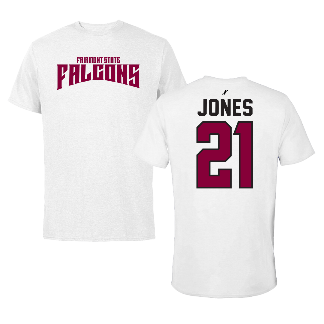 Fairmont State University Football White Classic Performance Tee - #21 Detray Jones