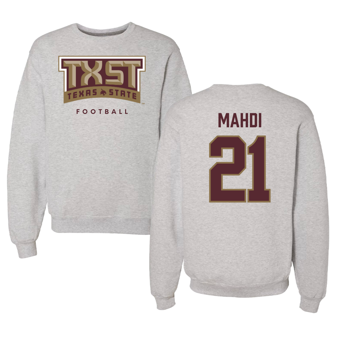 Texas State University Football Gray Crewneck  - #21 Ismail Mahdi