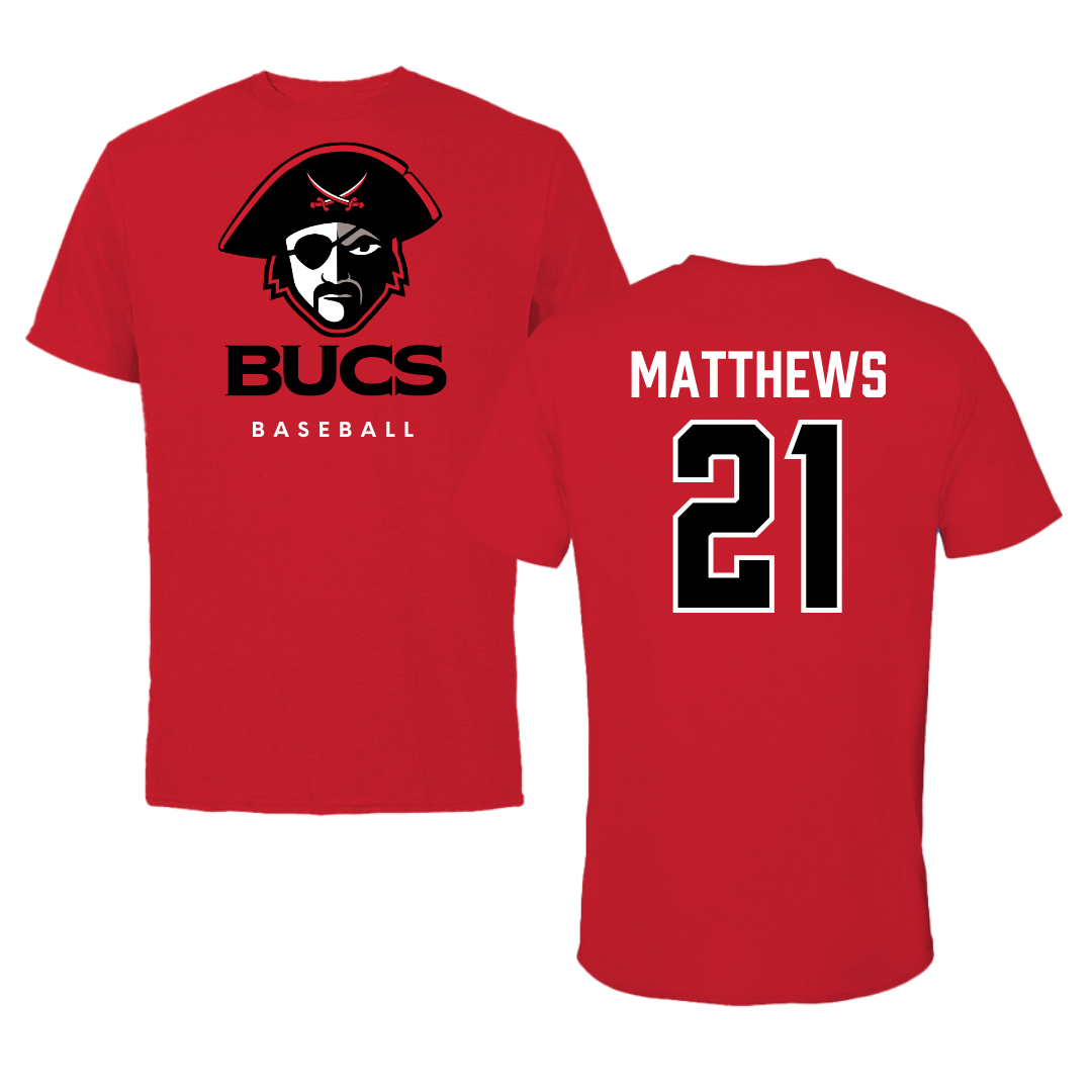 Christian Brothers University Baseball Red Tee  - #21 Shahkai Matthews
