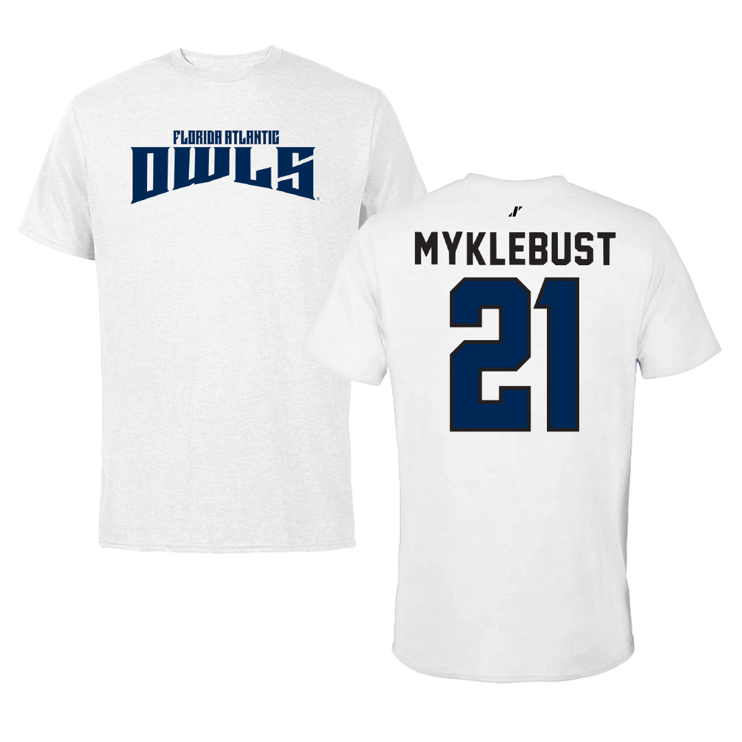 Florida Atlantic University Basketball White Classic Performance Tee - #21 Maria Myklebust