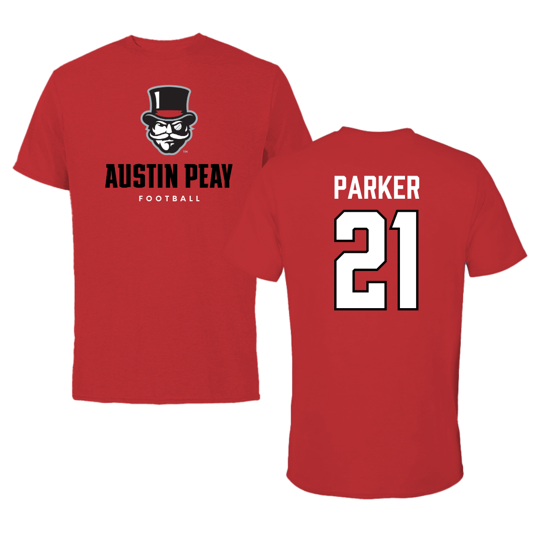 Austin Peay State University Football Red Mascot Tee - #21 Denver Parker