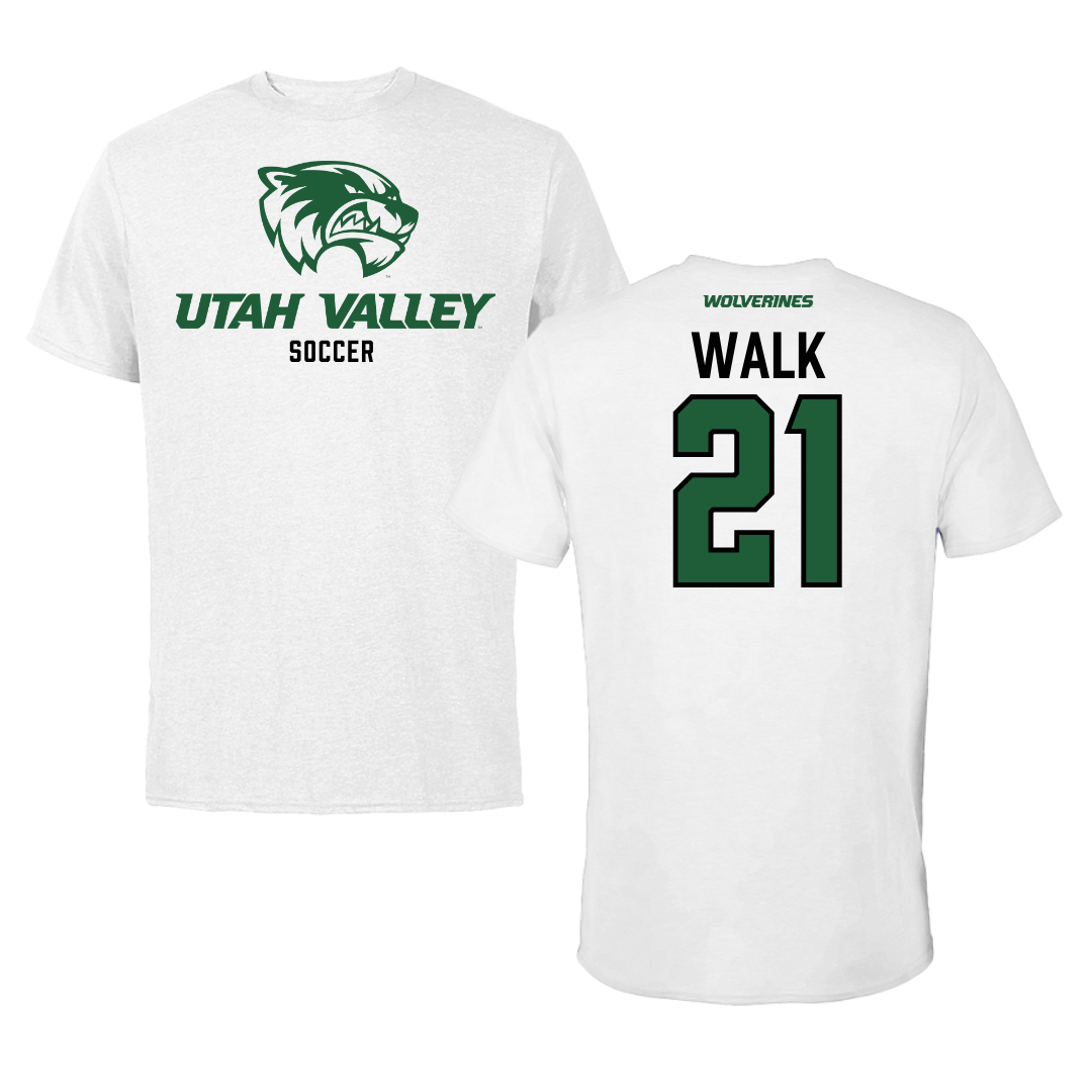 Camiseta blanca de fútbol de la Universidad del Valle de Utah - #21 Trevor Walk