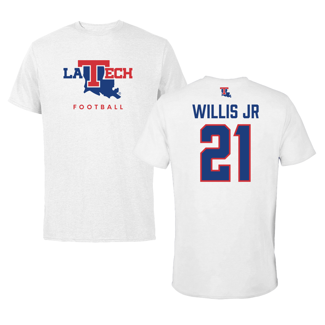 Louisiana Tech University Football White Tee  - #21 Keith Willis Jr