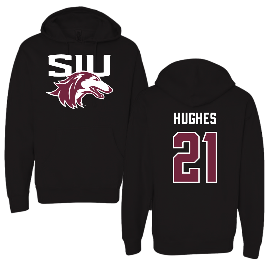 Sudadera con capucha negra de baloncesto de la Universidad del Sur de Illinois en Carbondale - #21 Seairra Hughes