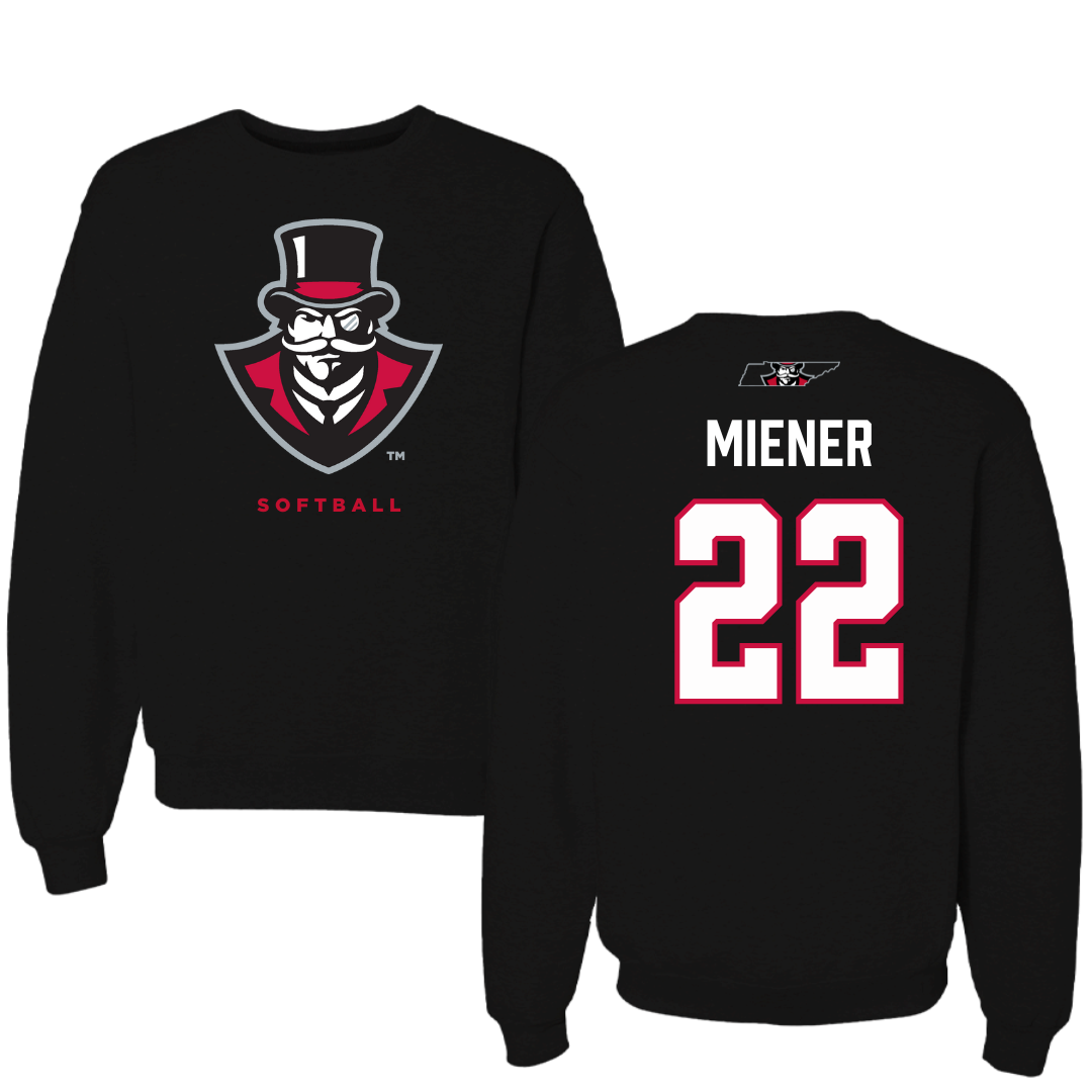 Austin Peay State University Softball Black Mascot Crewneck - #22 Samantha Miener