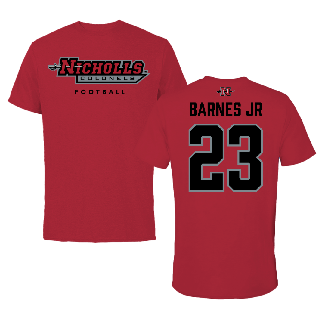 Nicholls State University Football Red Tee  - #23 Jason Barnes Jr