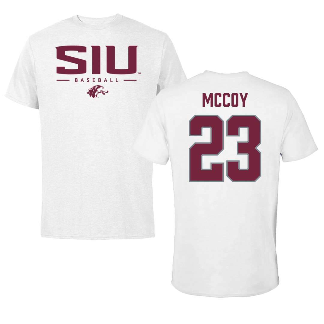 Southern Illinois University at Carbondale Baseball White Tee  - #23 Jackson McCoy