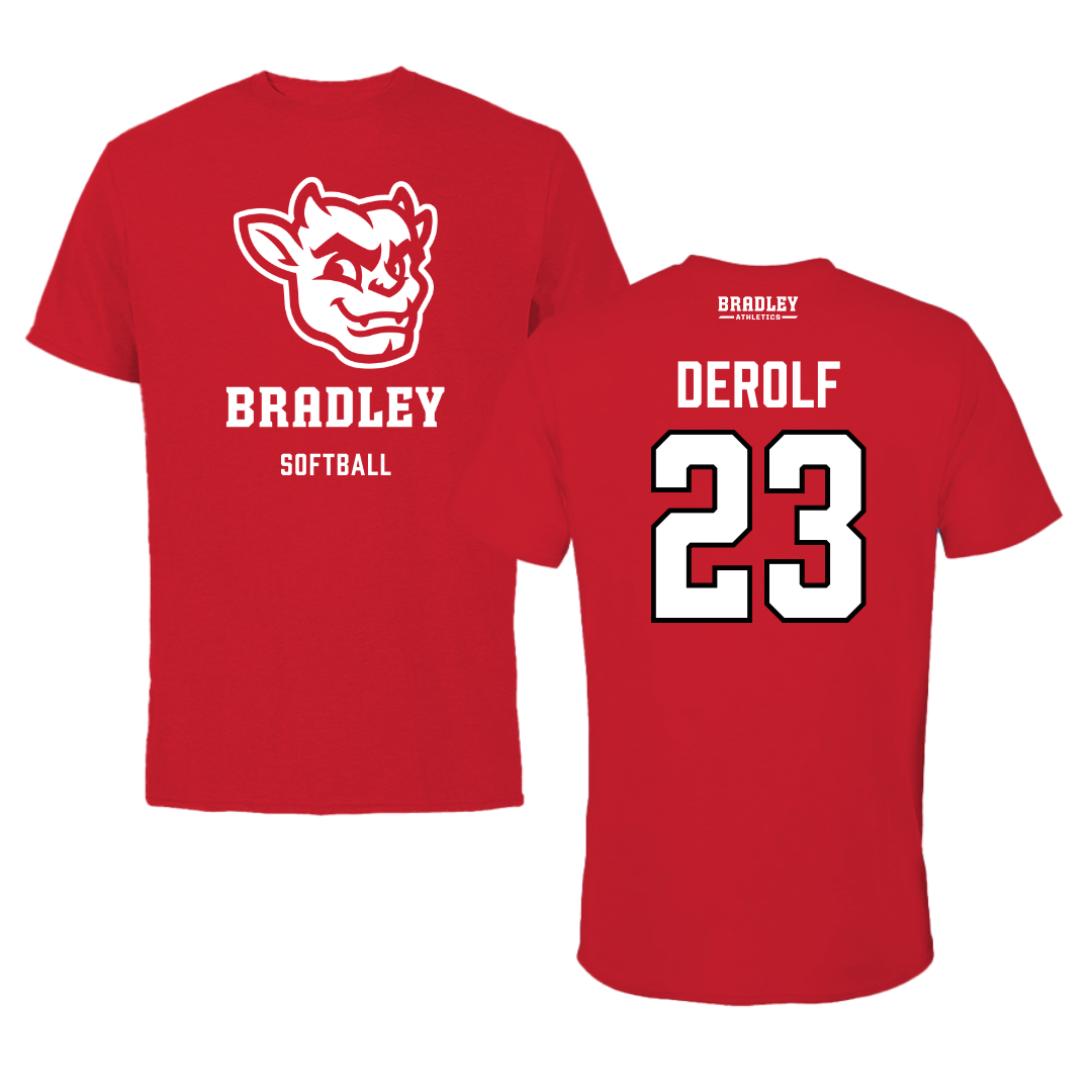 Bradley University Softball Red Mascot Tee  - #23 Lauren DeRolf
