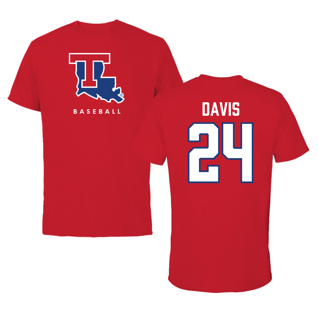 Louisiana Tech University Baseball Red Tee  - #24 Dalton Davis
