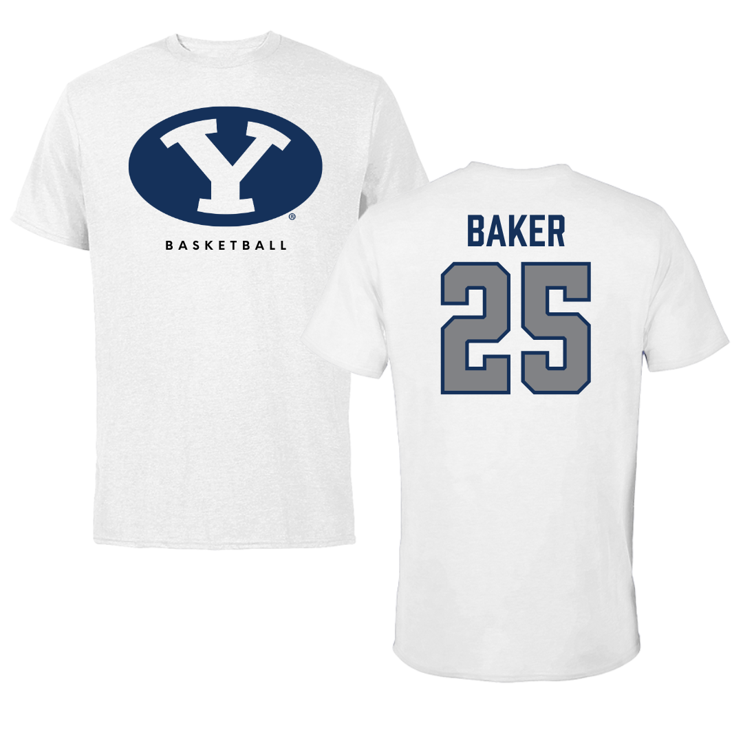 Brigham Young University Basketball White Tee  - #25 Dawson Baker