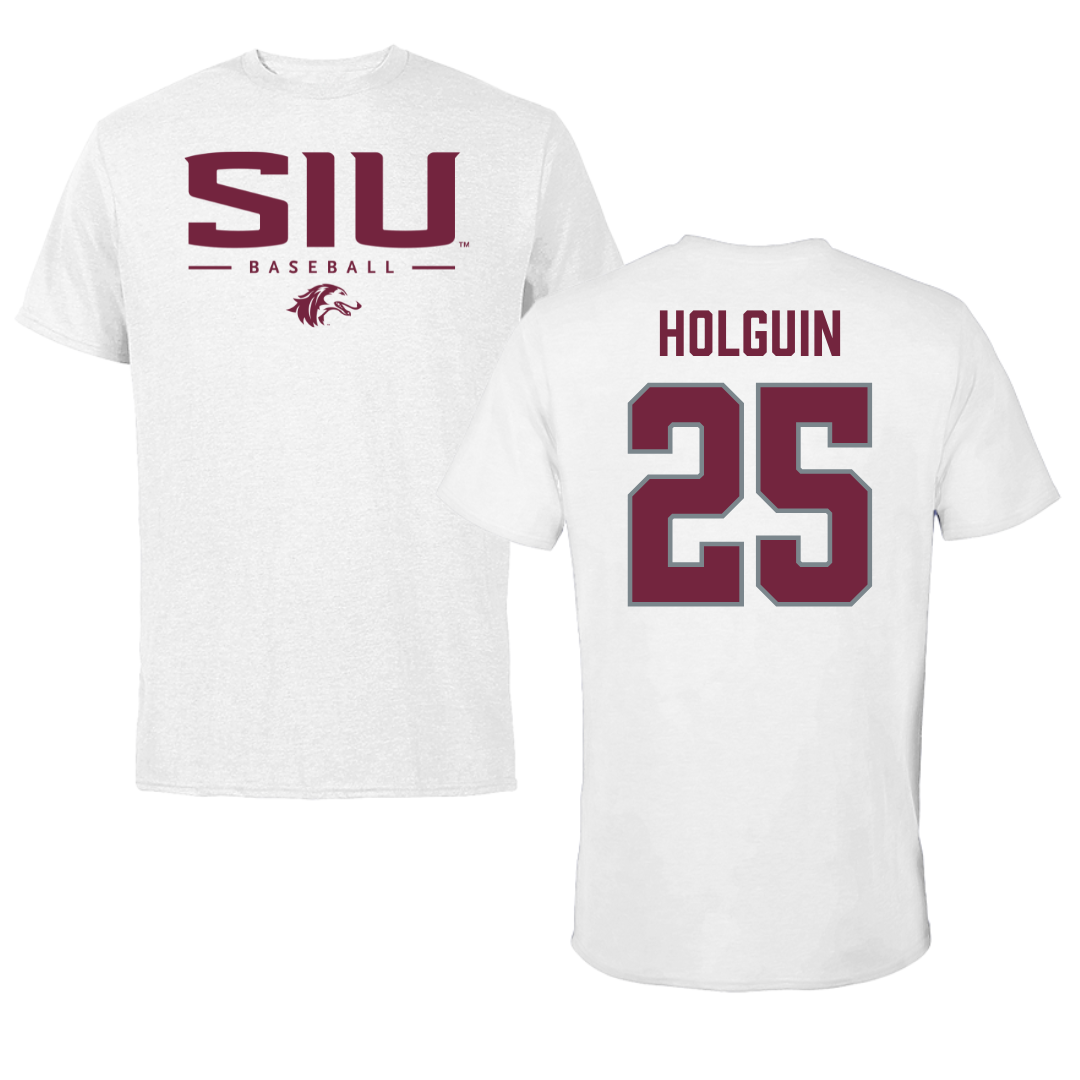 Southern Illinois University at Carbondale Baseball White Tee  - #25 Al Holguin