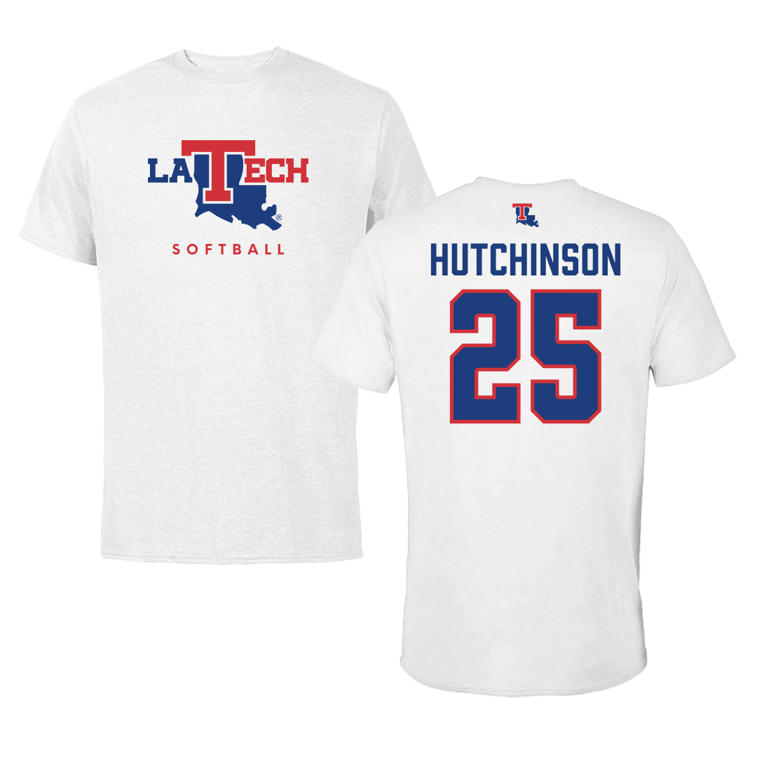 Louisiana Tech University Softball White Tee  - #25 Emma Hutchinson