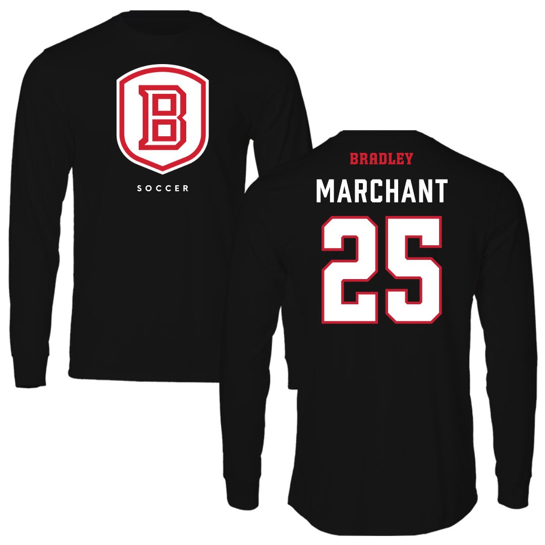 Bradley University Soccer Black Shield Long Sleeve - #25 Christopher Marchant