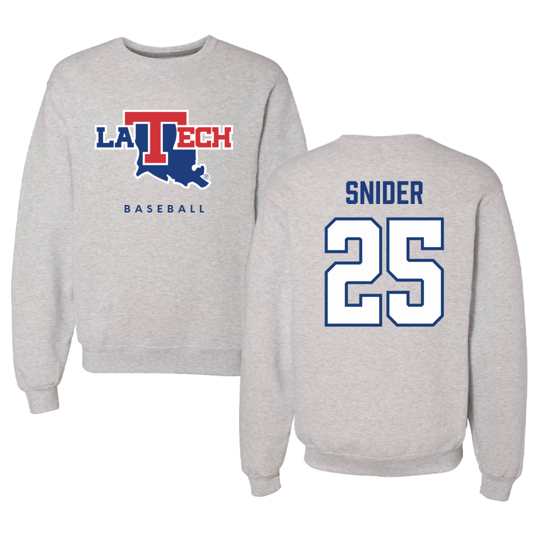 Louisiana Tech University Baseball Gray Crewneck  - #25 Reid Snider