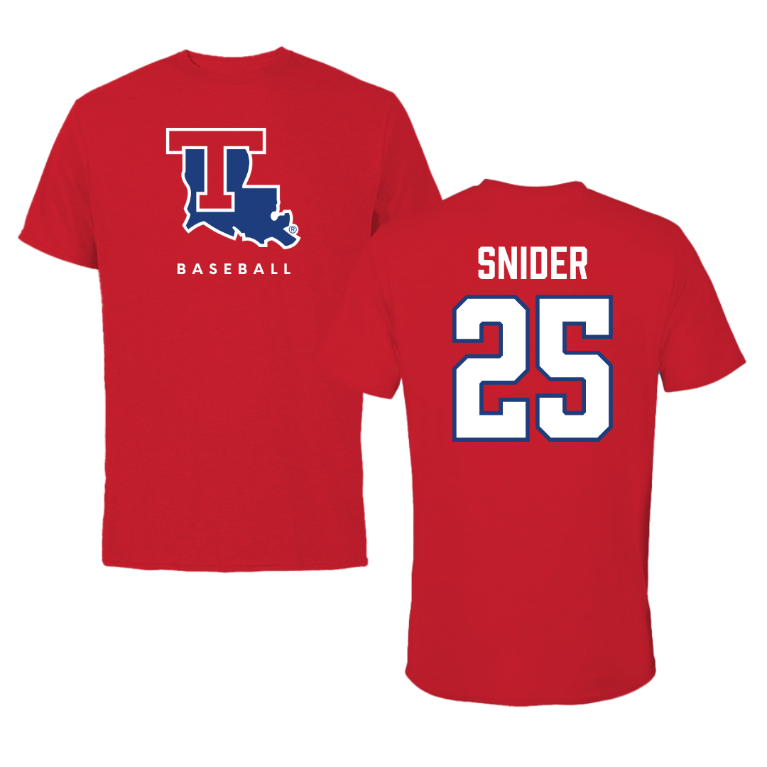 Louisiana Tech University Baseball Red Tee  - #25 Reid Snider