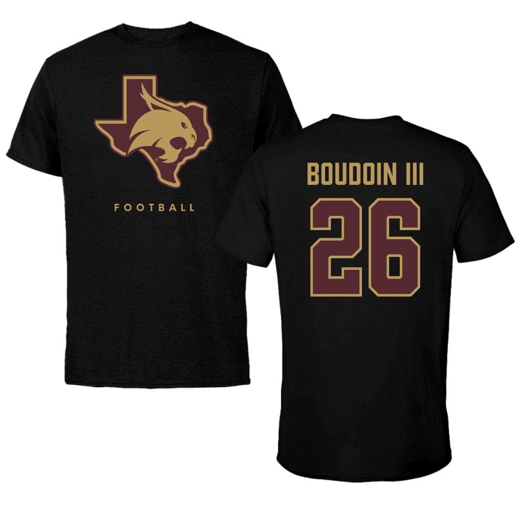 Texas State University Football Black Tee  - #26 Michael Boudoin III
