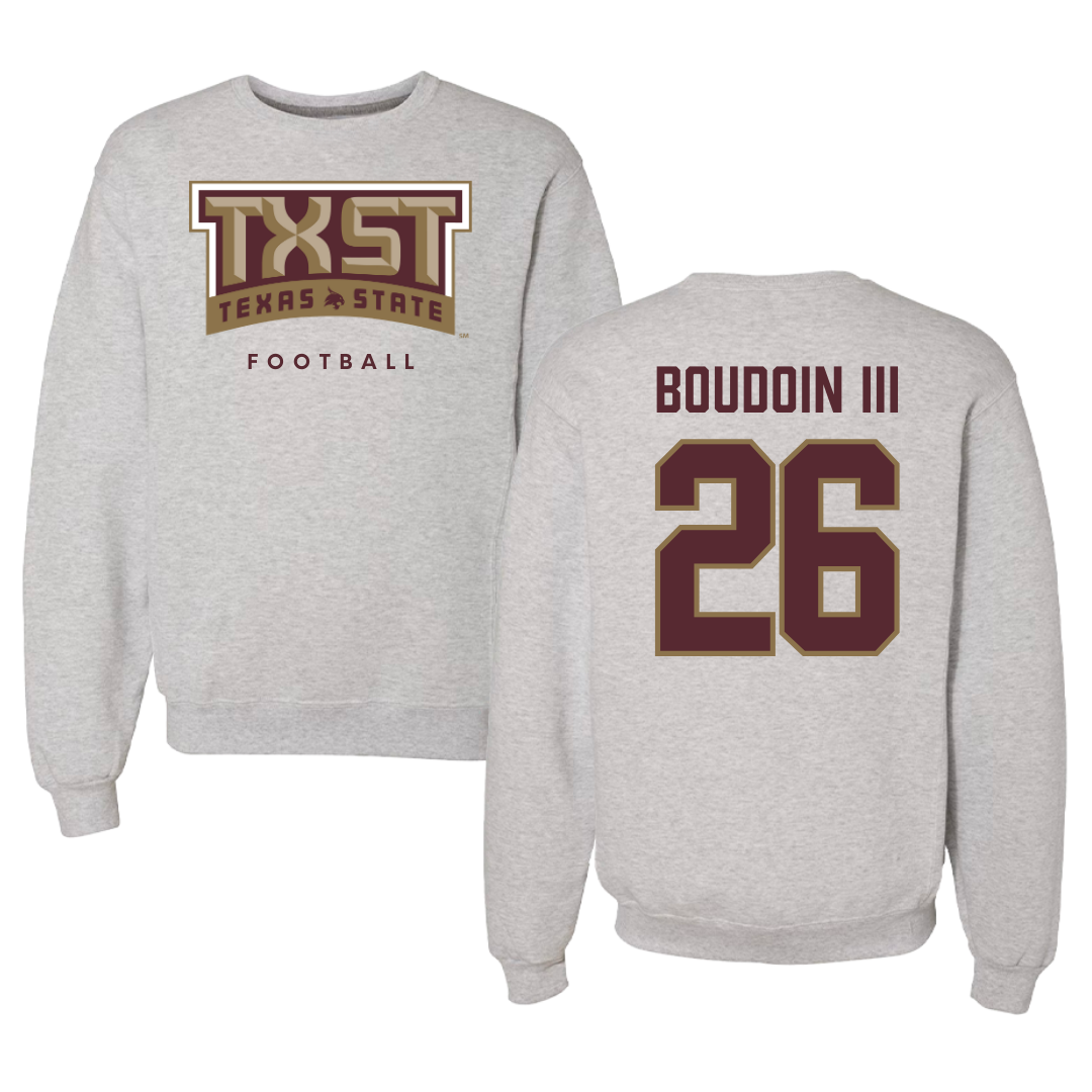 Texas State University Football Gray Crewneck  - #26 Michael Boudoin III