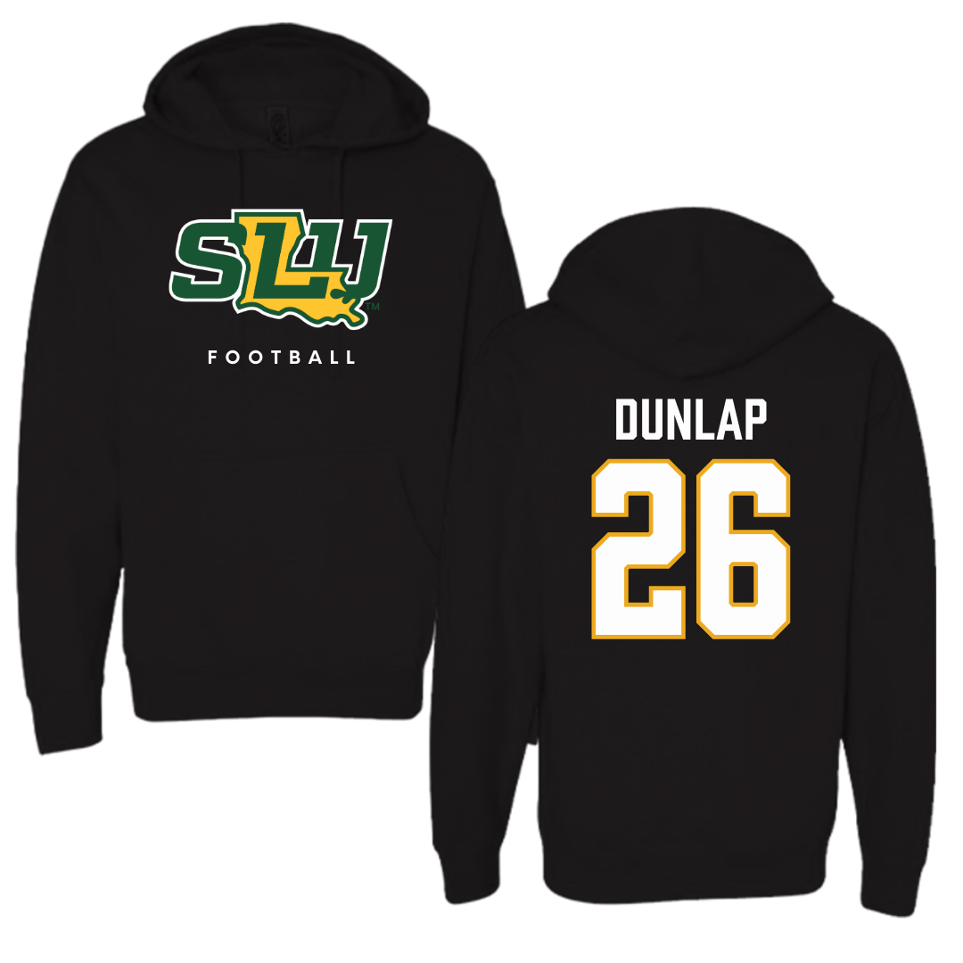 Sudadera con capucha negra de fútbol de la Universidad Southeastern Louisiana - #26 Austin Dunlap