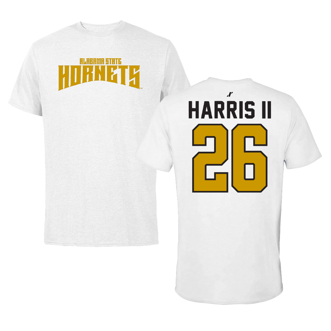 Alabama State University Football White Classic Performance Tee - #26 Marcus Harris II