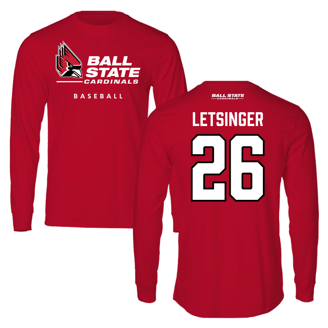 Ball State University Béisbol Rojo Manga Larga - #26 Lucas Letsinger