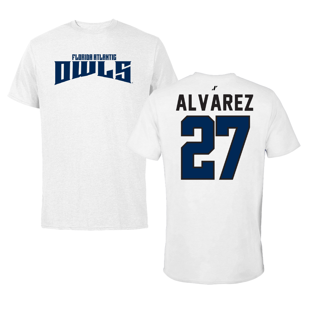 Florida Atlantic University Baseball White Classic Performance Tee - #27 David Alvarez