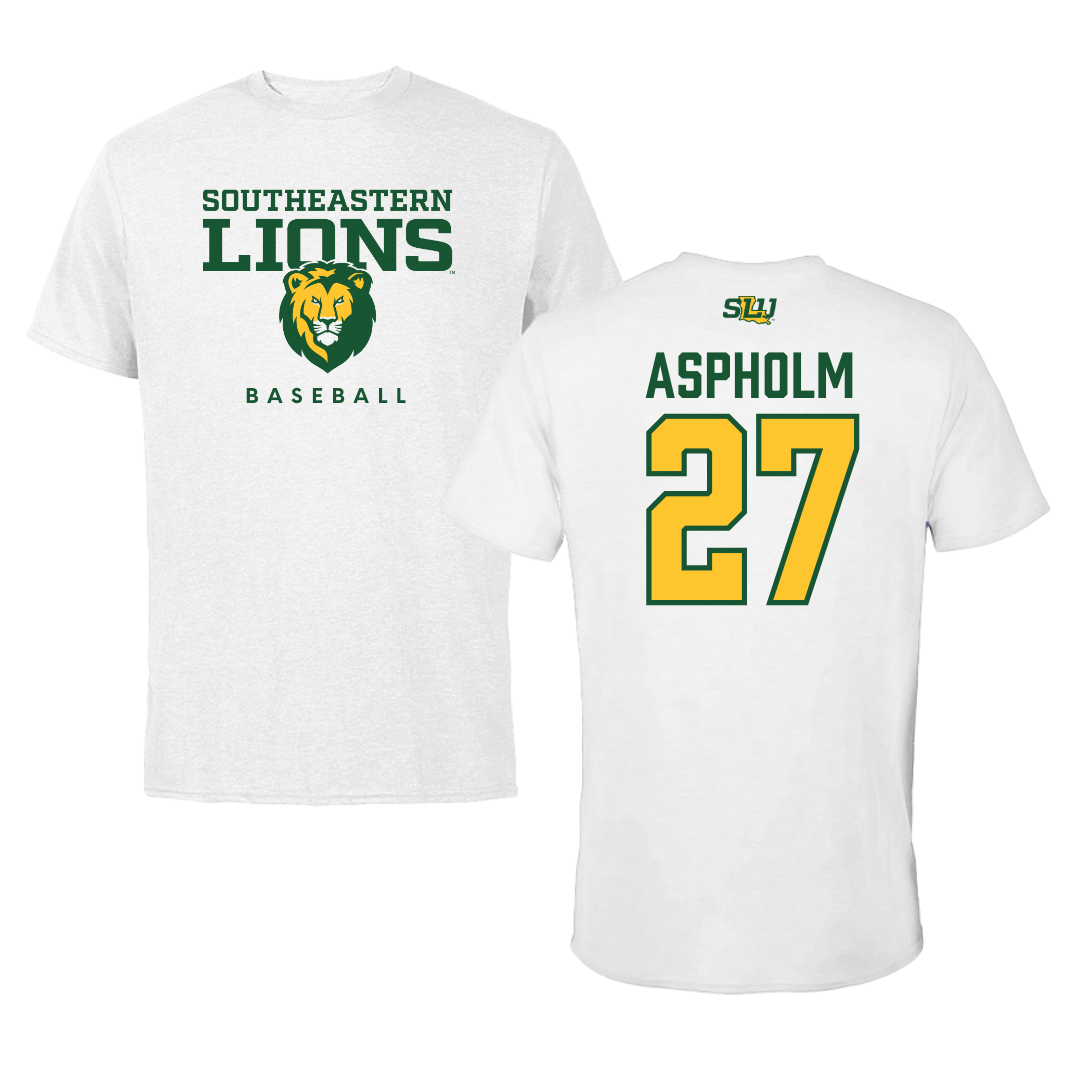 Southeastern Louisiana University Baseball White Tee  - #27 Dalton Aspholm