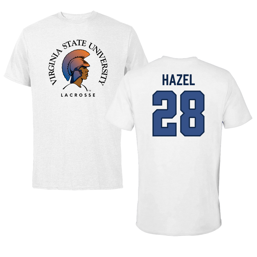Virginia State University Lacrosse White Tee  - #28 Daquan Hazel