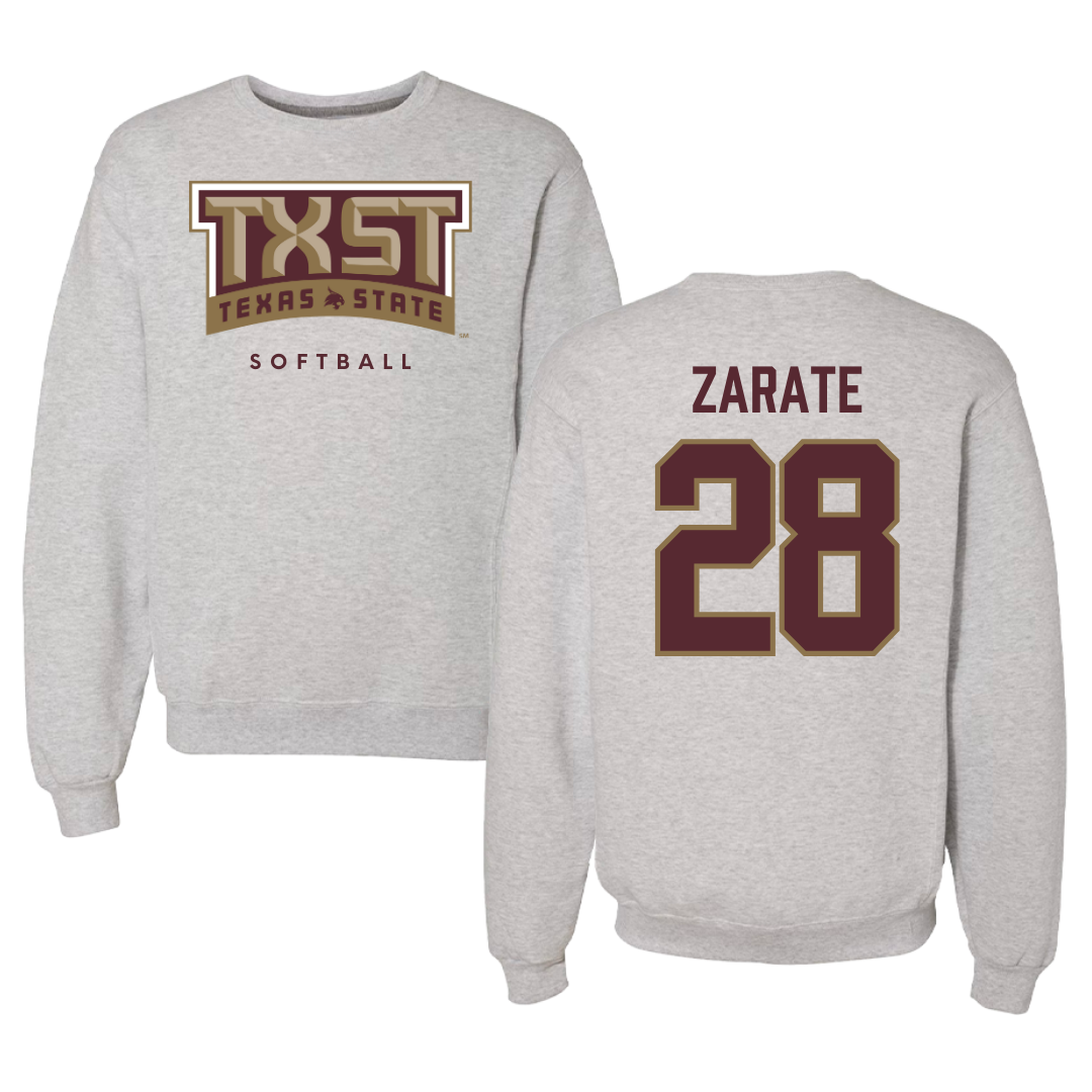 Texas State University Softball Gray Crewneck  - #28 Katarina Zarate