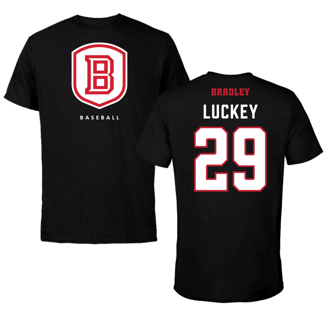 Bradley University Baseball Black Shield Tee - #29 Cole Luckey