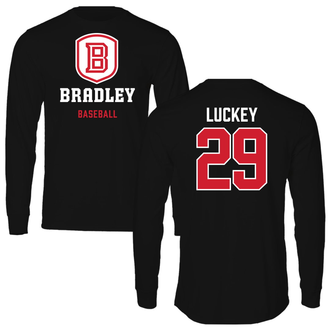 Bradley University Baseball Black Block Long Sleeve - #29 Cole Luckey