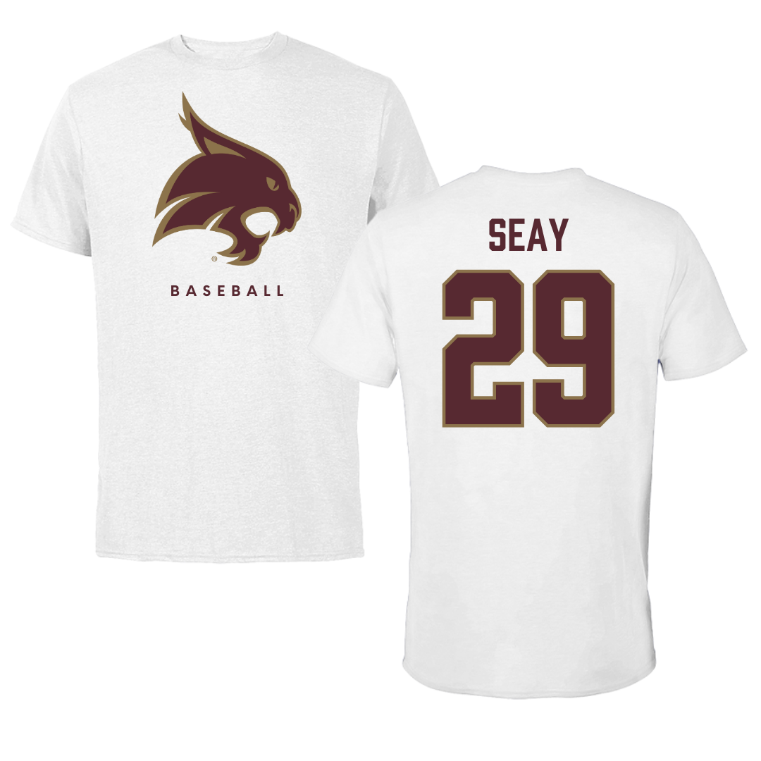 Texas State University Baseball White Tee  - #29 Taylor Seay