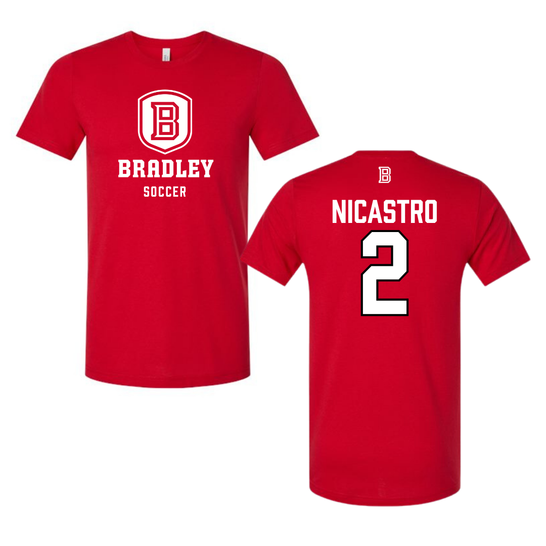 Bradley University Soccer Red Tee - #2 Alex Nicastro