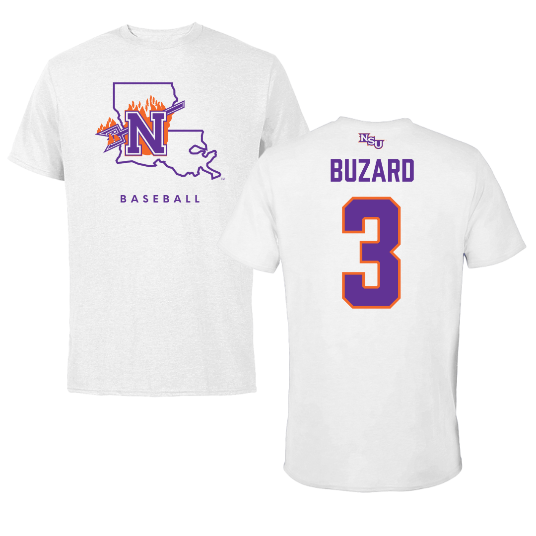 Northwestern State University Baseball White Tee  - #3 Lathen Buzard