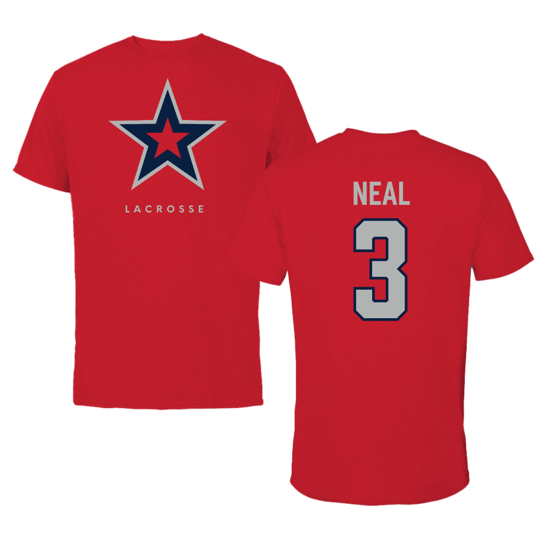 Robert Morris University Lacrosse Red Tee  - #3 Torin Neal
