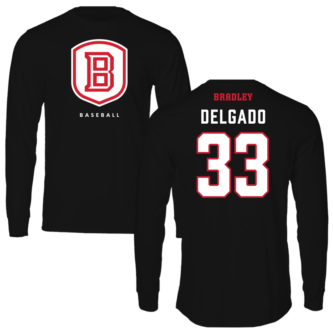 Bradley University Baseball Black Shield Long Sleeve - #33 Logan Delgado
