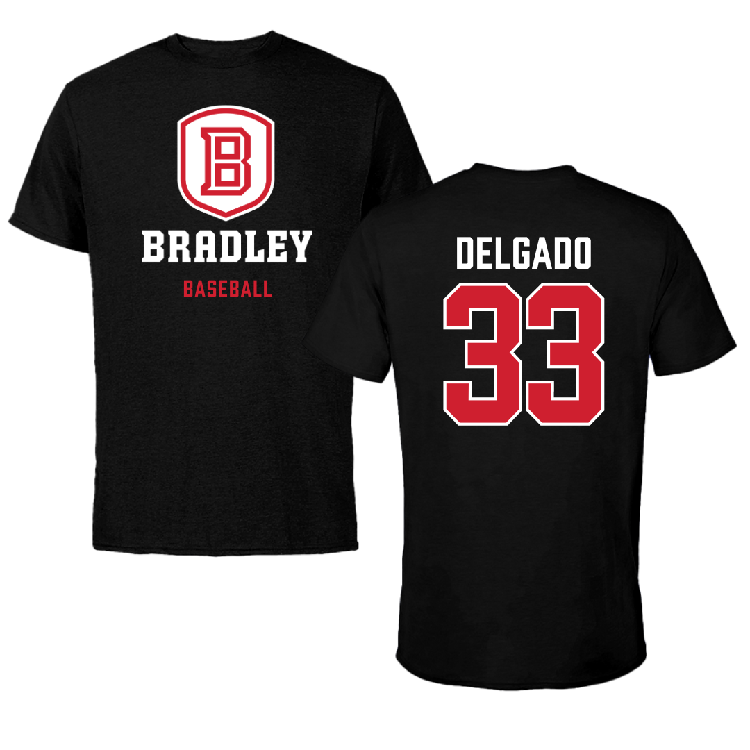 Bradley University Baseball Black Block Tee - #33 Logan Delgado