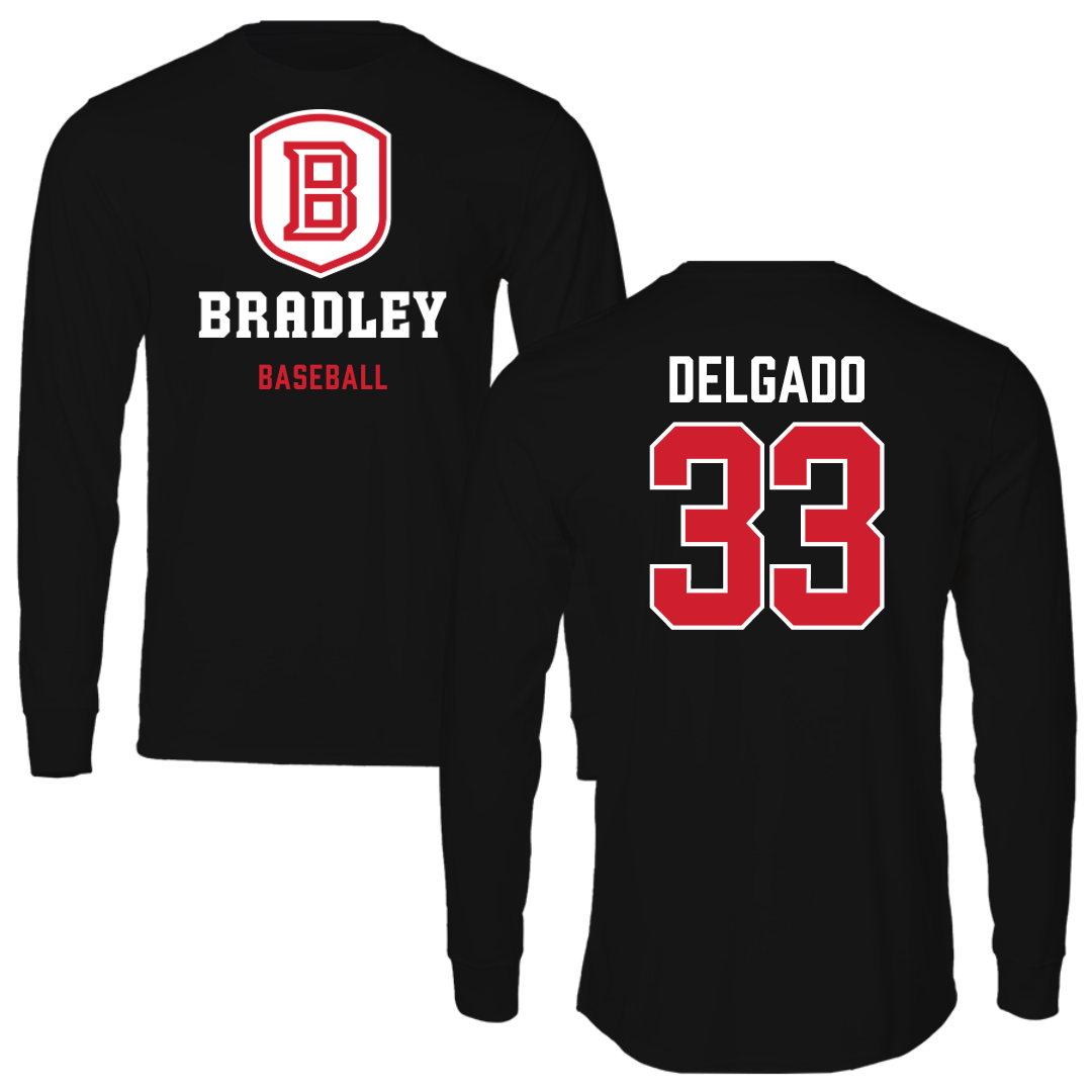 Bradley University Baseball Black Block Long Sleeve - #33 Logan Delgado