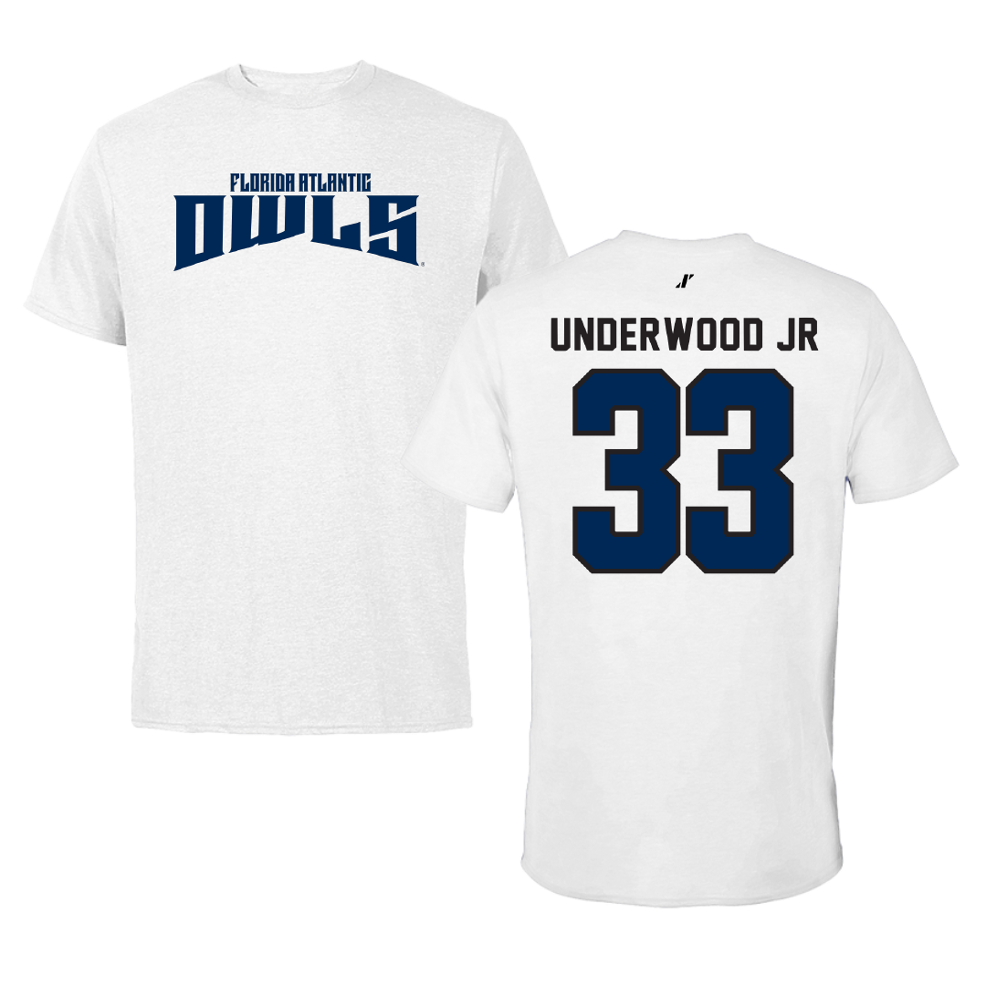 Florida Atlantic University Football White Classic Tee - #33 Tremonte Underwood Jr