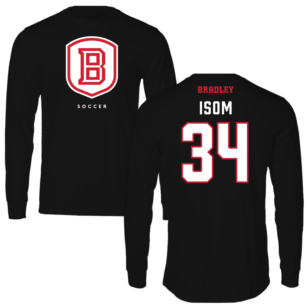 Bradley University Soccer Black Shield Long Sleeve - #34 Nathaniel Isom