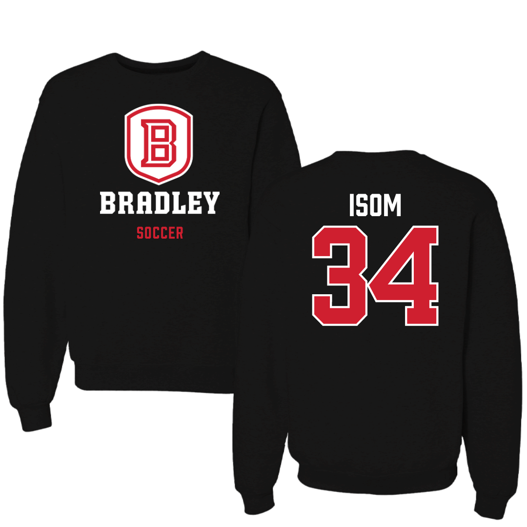Bradley University Soccer Black Block Crewneck - #34 Nathaniel Isom