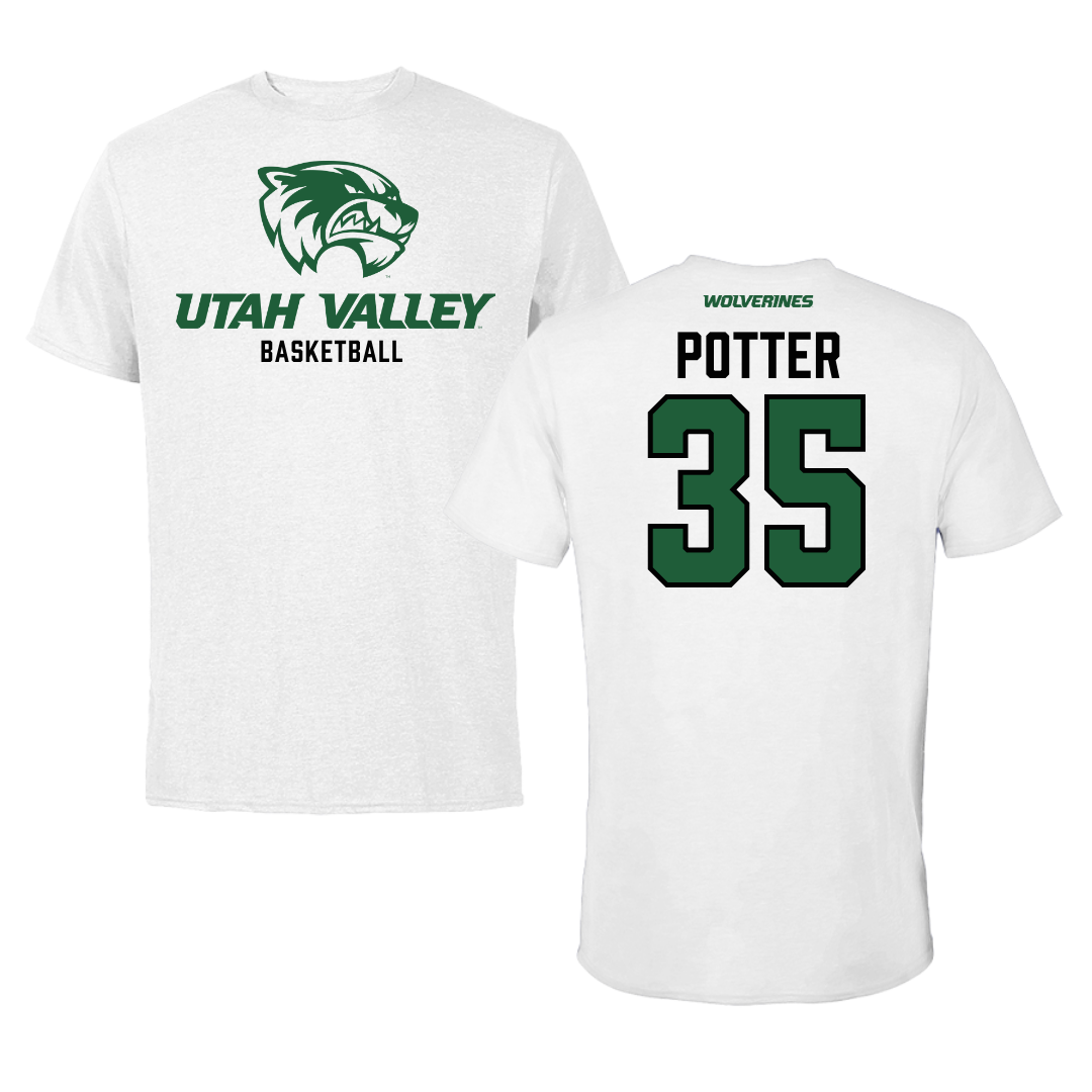 Utah Valley University Basketball White Tee  - #35 Ethan Potter