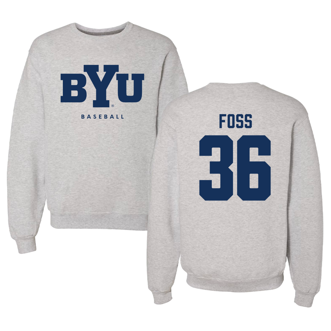 Brigham Young University Baseball Gray Crewneck  - #36 Carter Foss