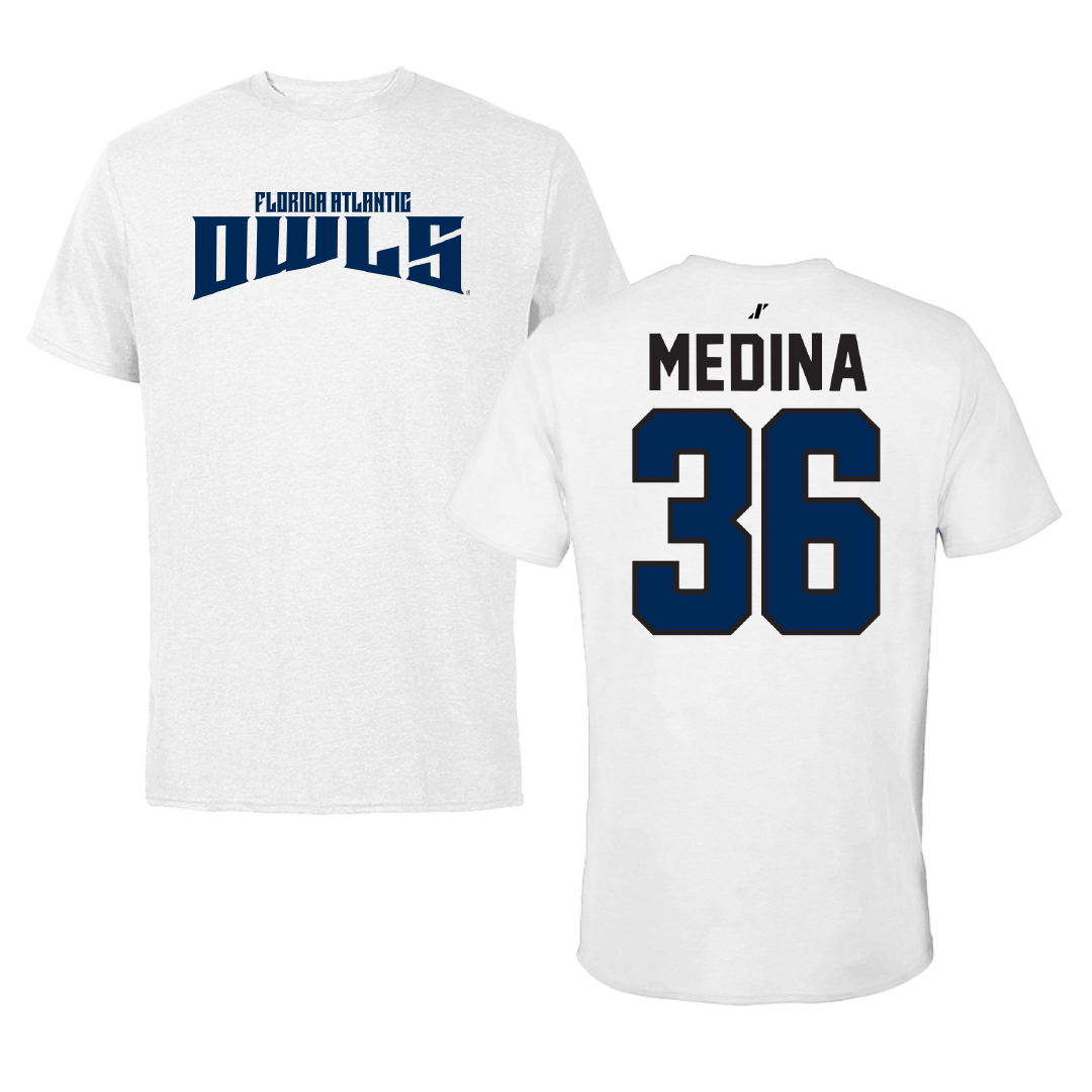 Florida Atlantic University Baseball White Classic Performance Tee - #36 Phoenix Medina