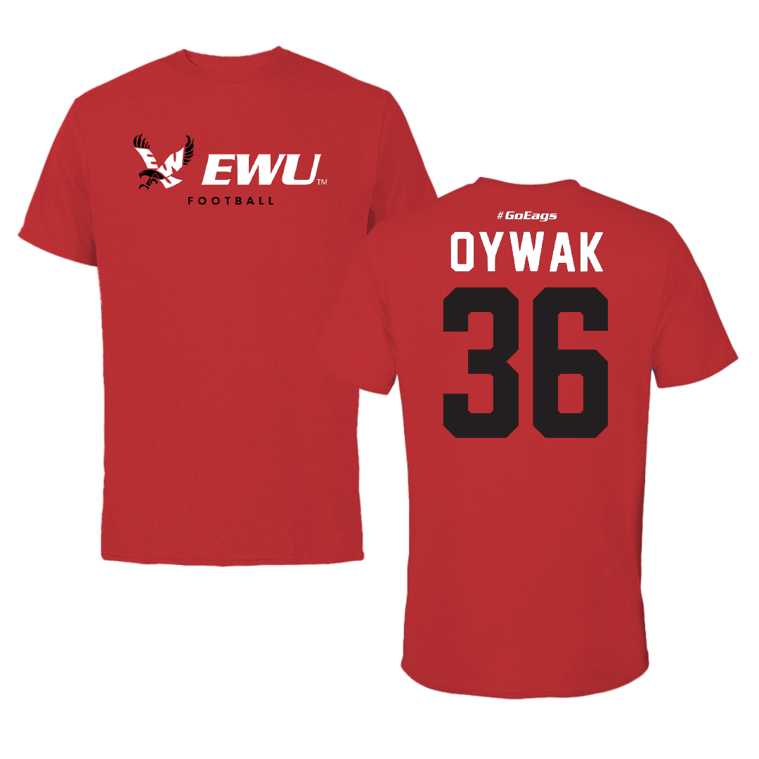 Eastern Washington University Football Red Block Performance Tee - #36 Alphonse Oywak