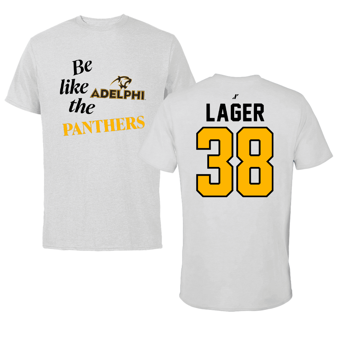 Adelphi University Soccer Light Gray Be Like Us Tee - #38 Ethan Lager