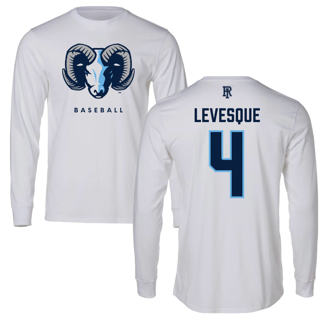 University of Rhode Island Baseball White Long Sleeve  - #4 Trystan Levesque